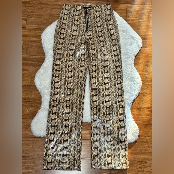 DANIELLE BERNSTEIN Faux Snakeskin Pants Sz 2 Beige Black - Picture 6 of 11